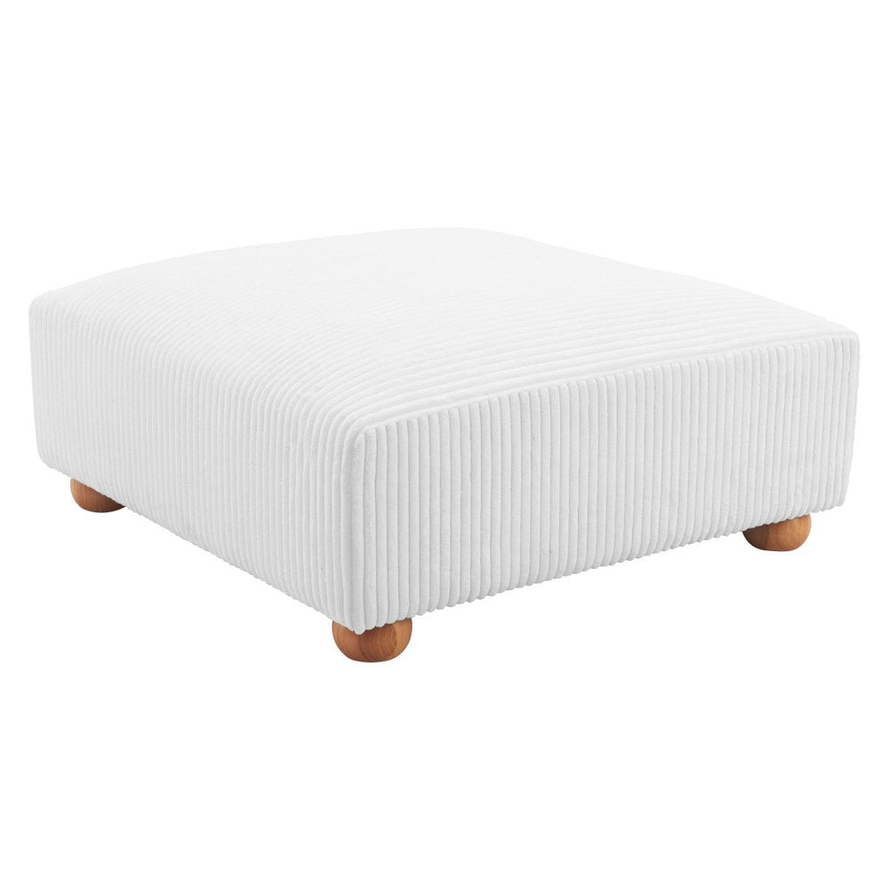 42" White And Natural Corduroy Upholstered Ottoman