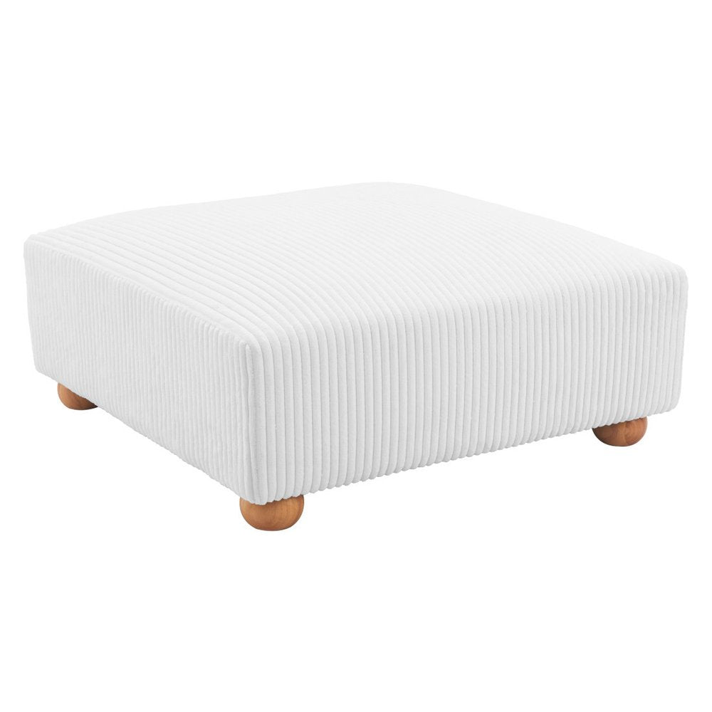 42" White And Natural Corduroy Upholstered Ottoman