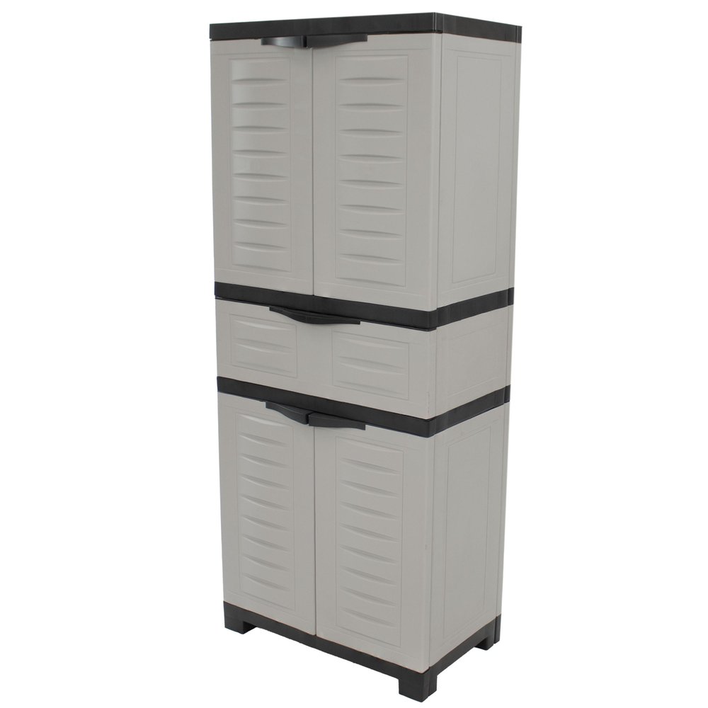 23" Black and Gray Plastic Accent Cabinet With Four Doors And One Drawer