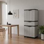 23" Black and Gray Plastic Accent Cabinet With Four Doors And One Drawer
