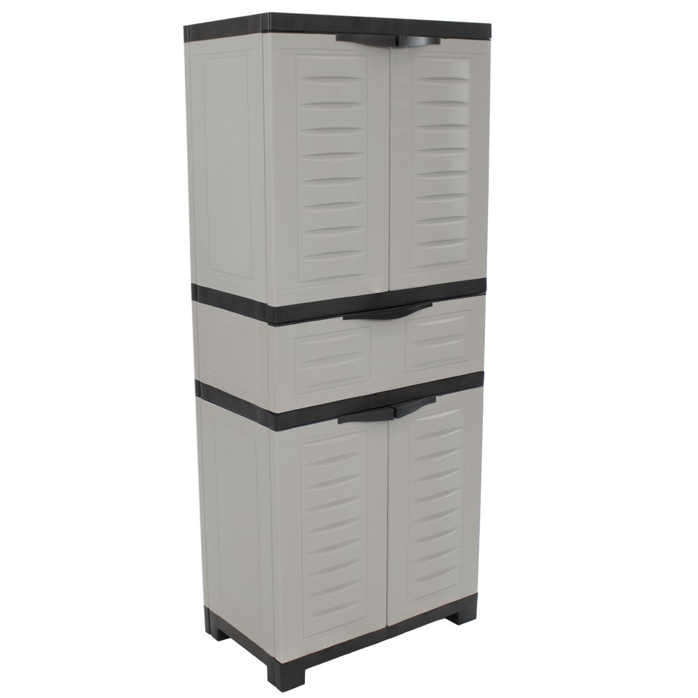23" Black and Gray Plastic Accent Cabinet With Four Doors And One Drawer