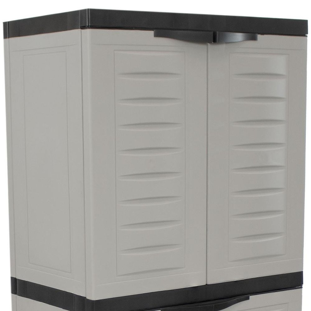 23" Black and Gray Plastic Accent Cabinet With Four Doors And One Drawer