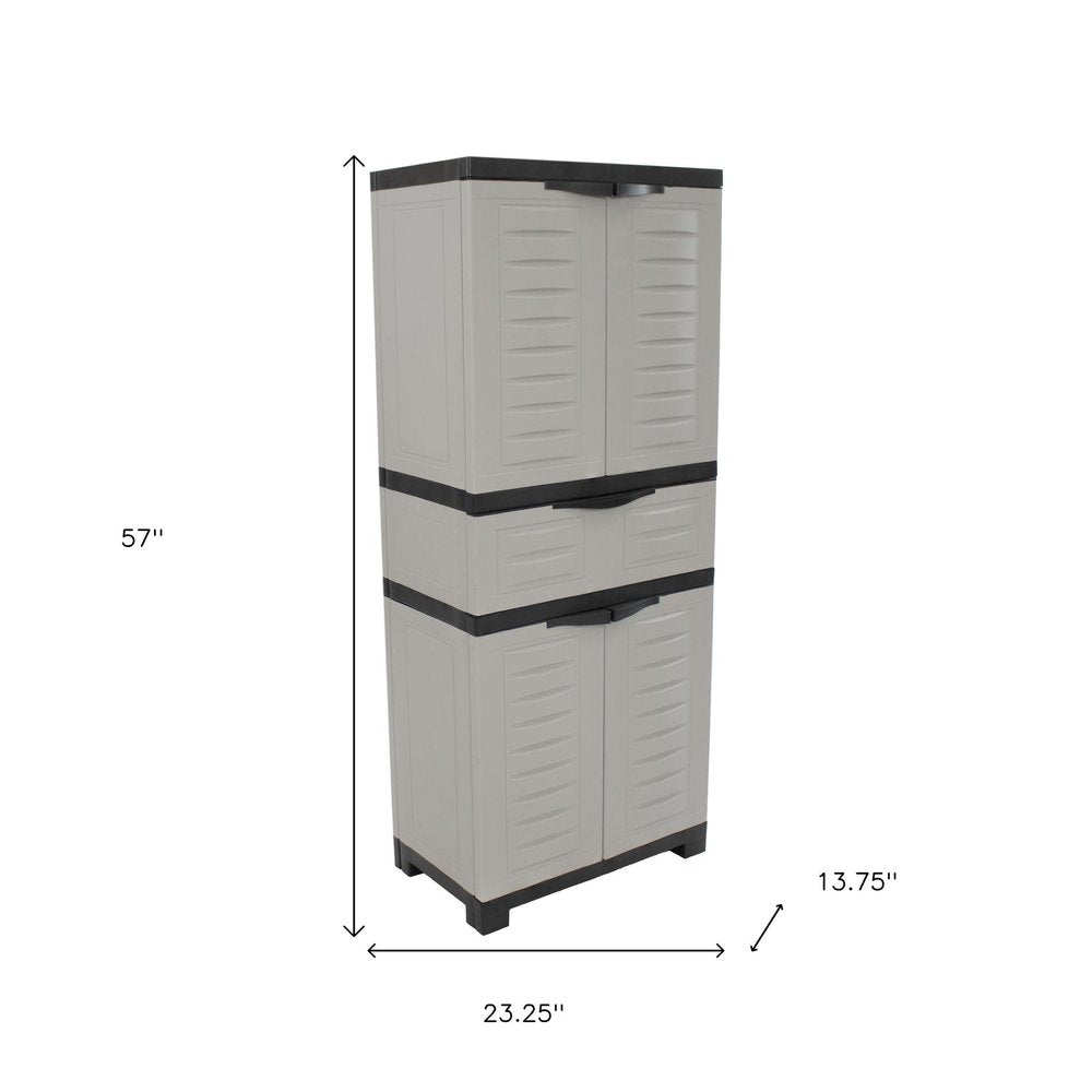 23" Black and Gray Plastic Accent Cabinet With Four Doors And One Drawer