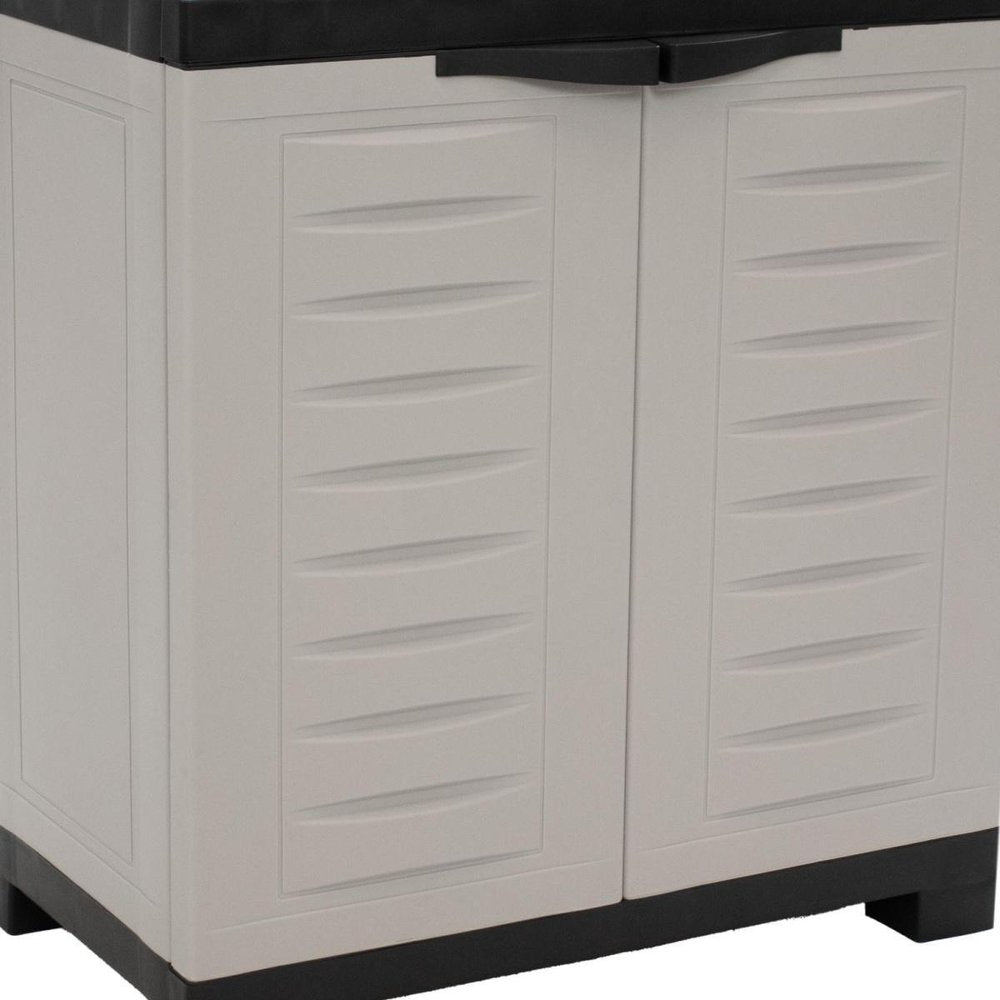 23" Black and Gray Plastic Accent Cabinet With Two Doors