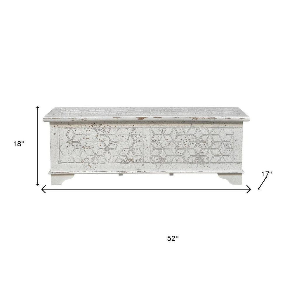 52" White Solid Wood Geometric Ottoman