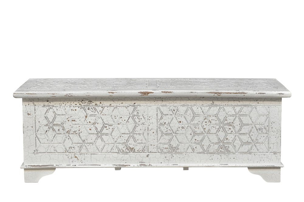 52" White Solid Wood Geometric Ottoman