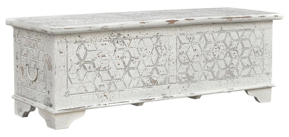 52" White Solid Wood Geometric Ottoman