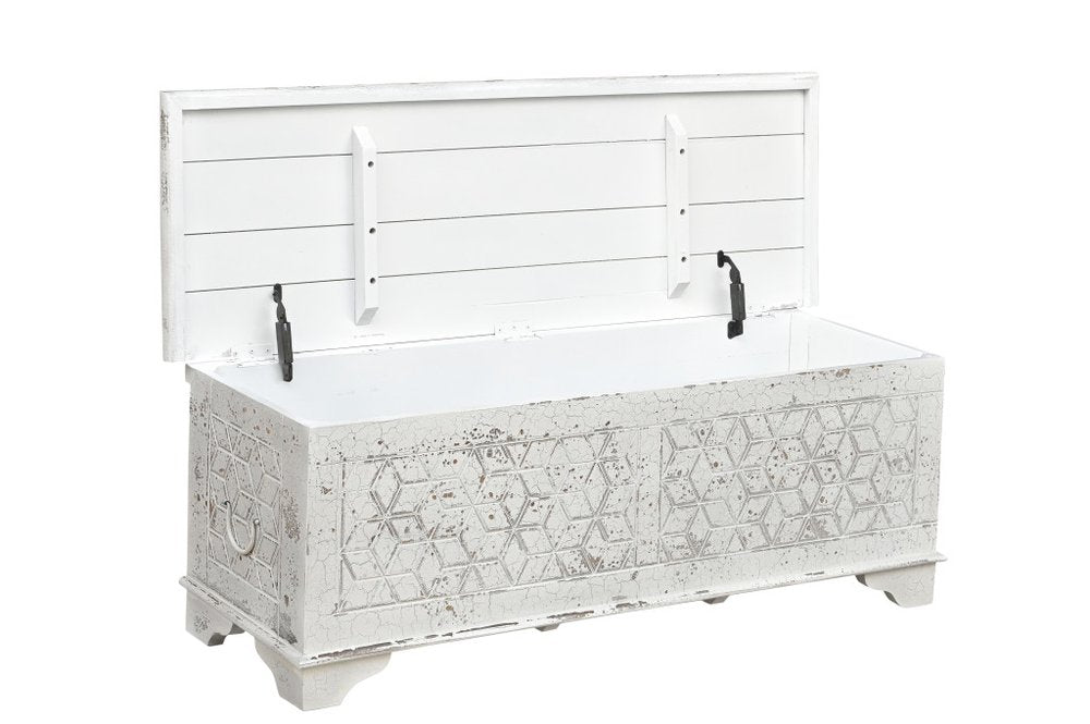 52" White Solid Wood Geometric Ottoman