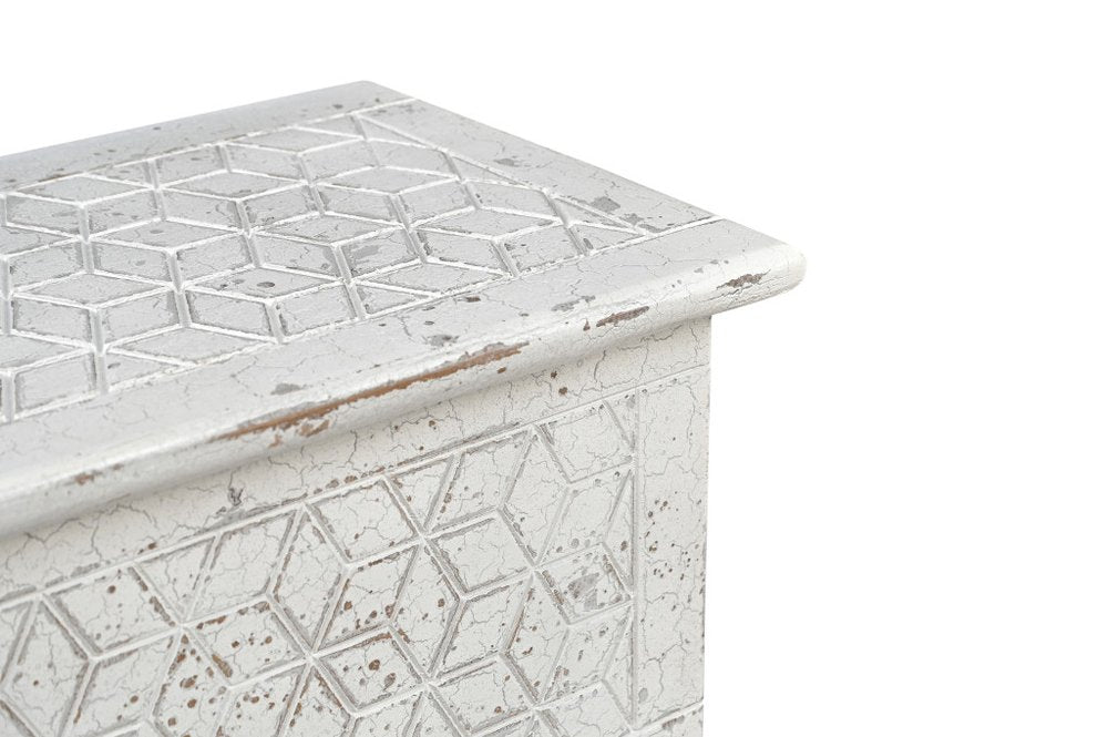 52" White Solid Wood Geometric Ottoman