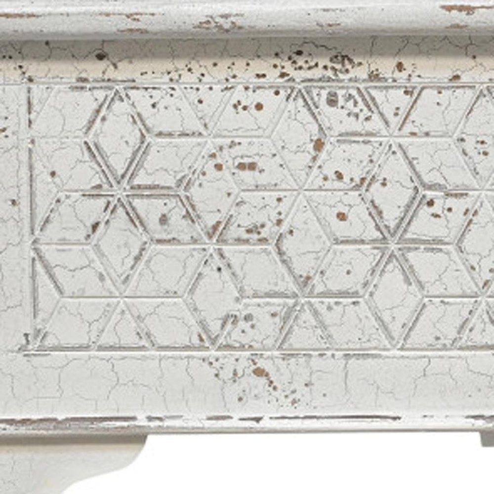 52" White Solid Wood Geometric Ottoman