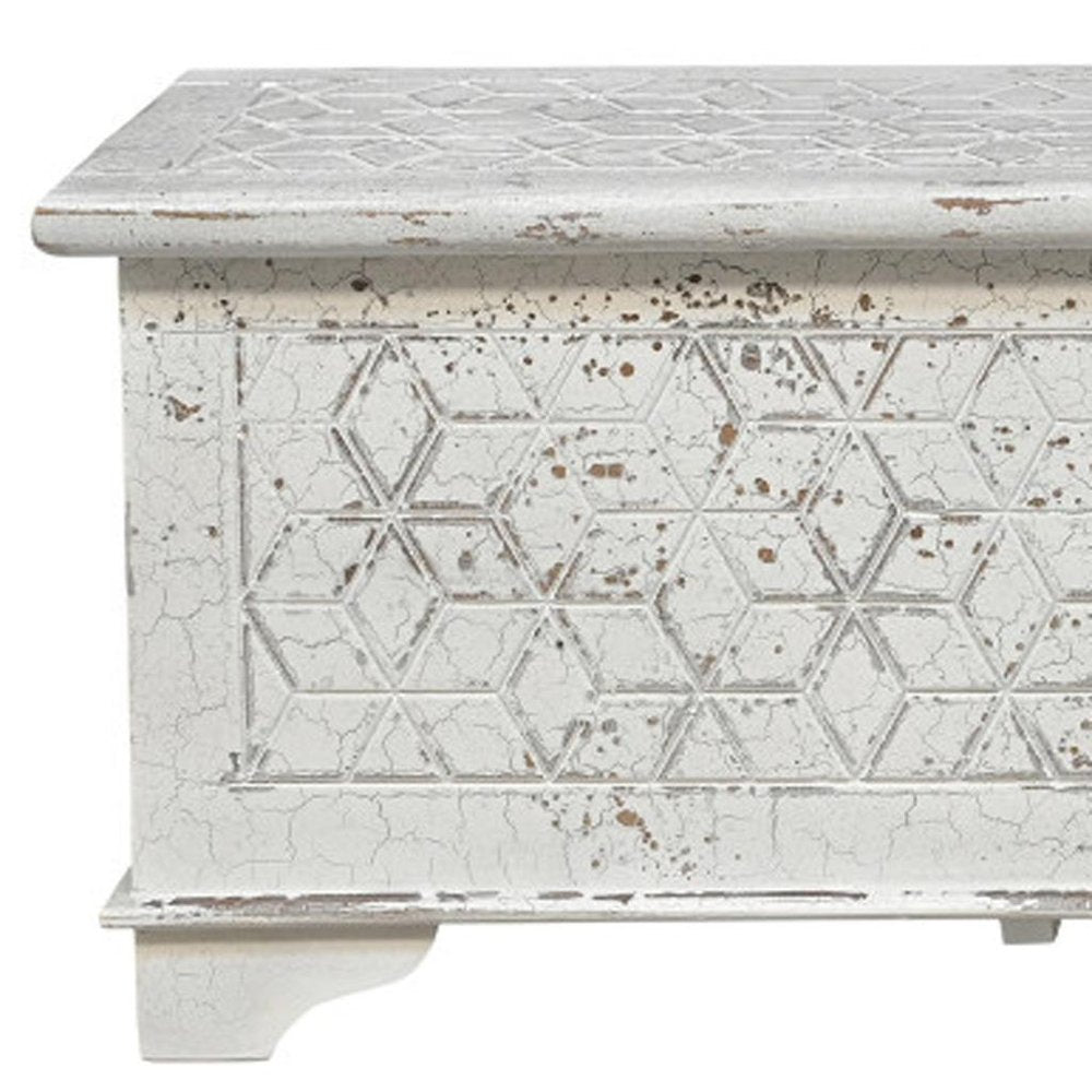 52" White Solid Wood Geometric Ottoman