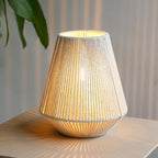 7" Beige Battery Operated Geometric String Shade Desk Lamp