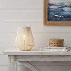 7" Beige Battery Operated Geometric String Shade Desk Lamp