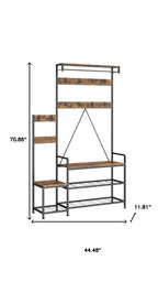 71" Black And Brown Rustic Ten Hook Coat Rack Storage Bench