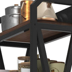 56" Black And Brown Metal and Wood Four Tier Etagere Bookcase