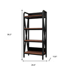 56" Black And Brown Metal and Wood Four Tier Etagere Bookcase