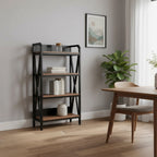 56" Black And Brown Metal and Wood Four Tier Etagere Bookcase