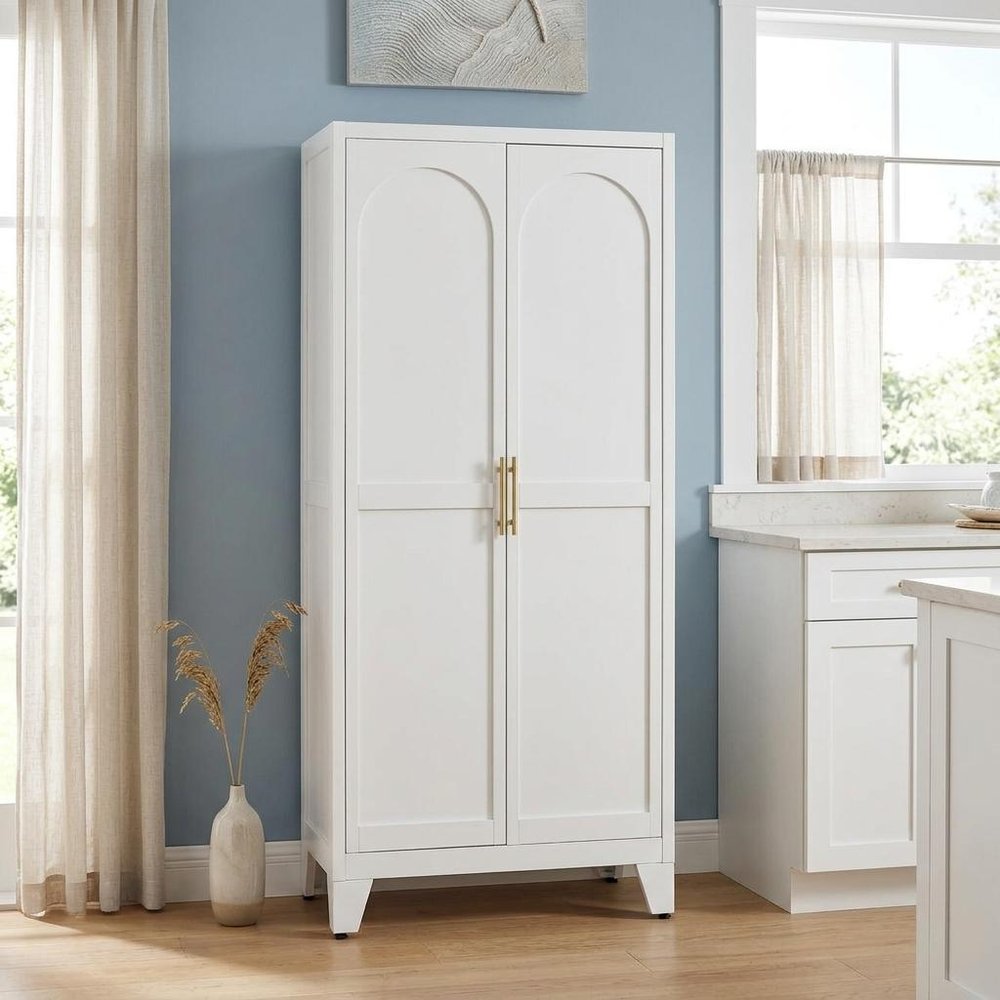 71" White Steel Pantry Or Storage Closet With Arched Panel Doors