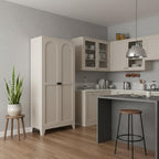 71" Cream Stainless Steel Locking Pantry Or Storage Closet With Arched Panel Doors
