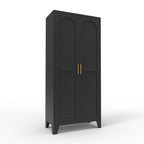 61" Black Stainless Steel Pantry Or Storage Closet With Arched Panel Doors
