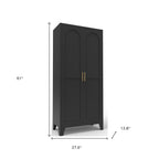 61" Black Stainless Steel Pantry Or Storage Closet With Arched Panel Doors
