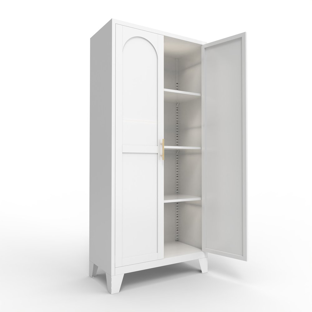 61" Black Stainless Steel Pantry Or Storage Closet With Arched Panel Doors