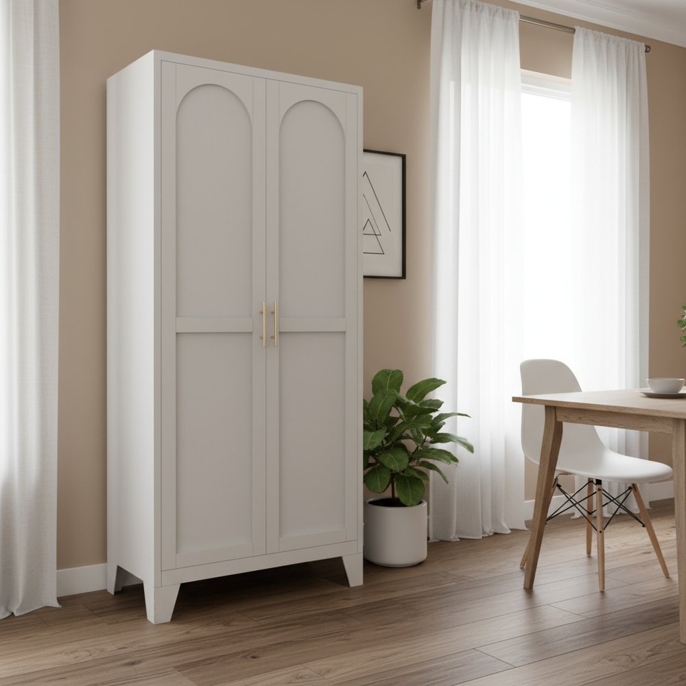 61" Black Stainless Steel Pantry Or Storage Closet With Arched Panel Doors