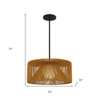 Natural And Black Rattan String And Metal LED Dimmable Outdoor Hanging Pendent Light