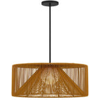 Natural And Black Rattan And Metal LED Dimmable Outdoor Hanging Pendent Light