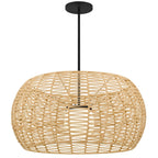 Natural And Black Rattan And Metal LED Dimmable Outdoor Hanging Pendent Light