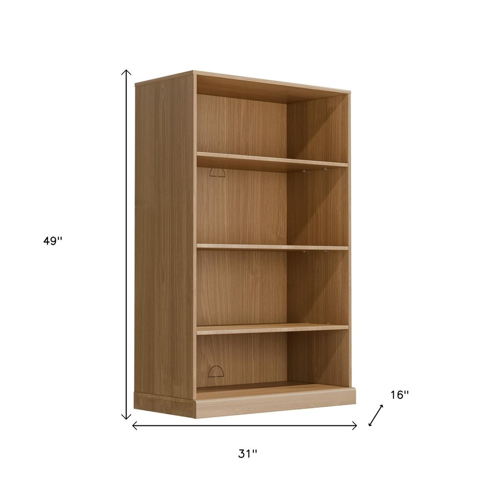 49" Natural Wood Adjustable Four Tier Etagere Bookcase
