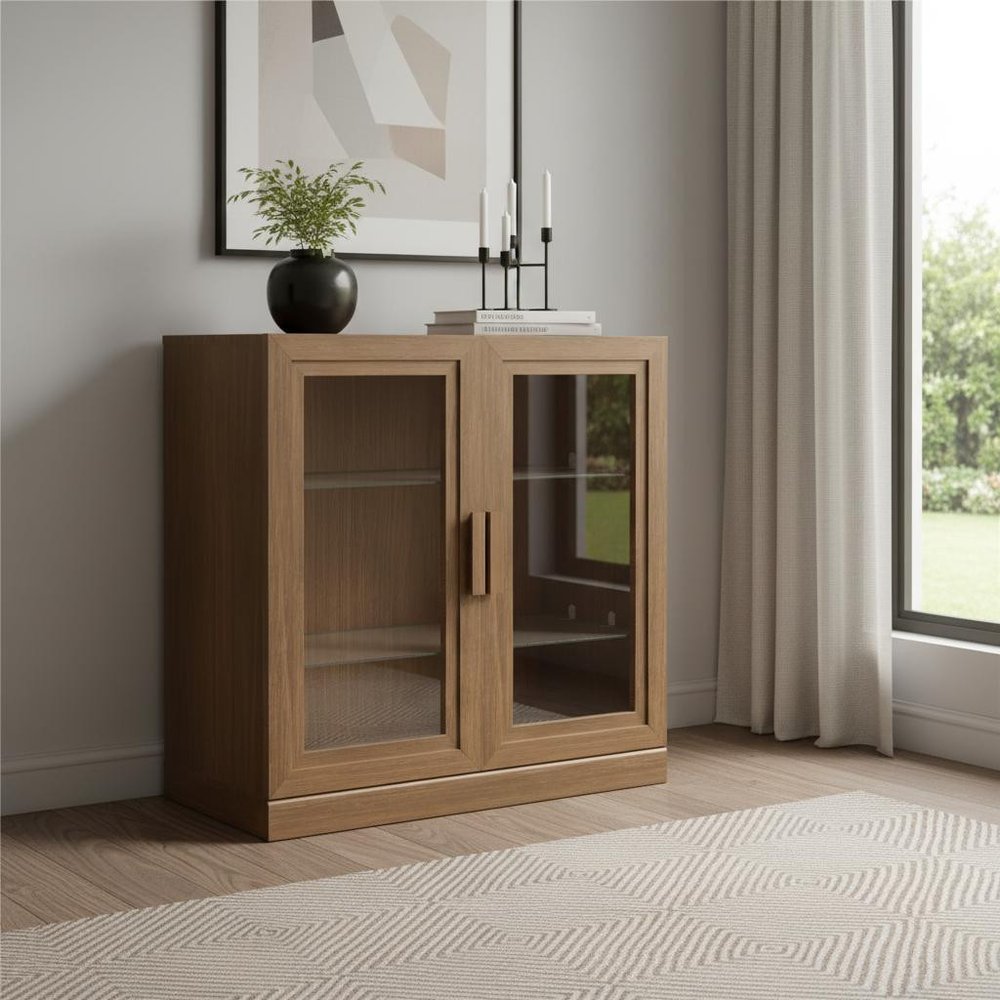 31" Brown Wood Accent Cabinet With Two Doors