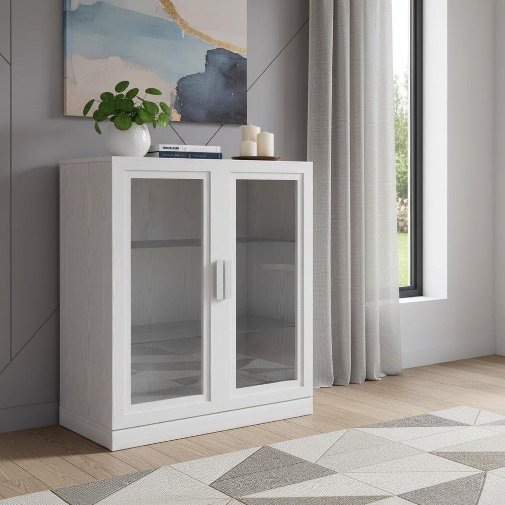 31" White Wood Accent Cabinet With Two Doors