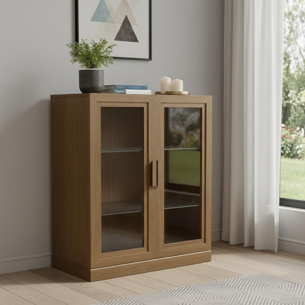31" Brown Wood Accent Cabinet With Two Doors