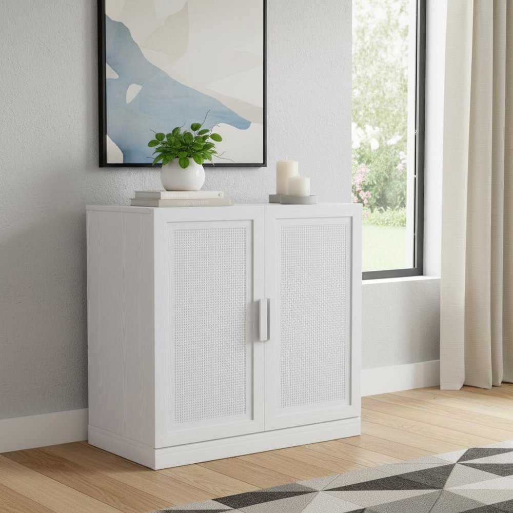 31" White Wood Accent Cabinet With Two Doors