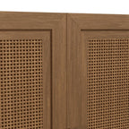 31" Brown Wood Inlaid Rattan Accent Cabinet With Two Doors