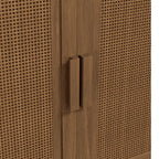 31" Brown Wood Inlaid Rattan Accent Cabinet With Two Doors