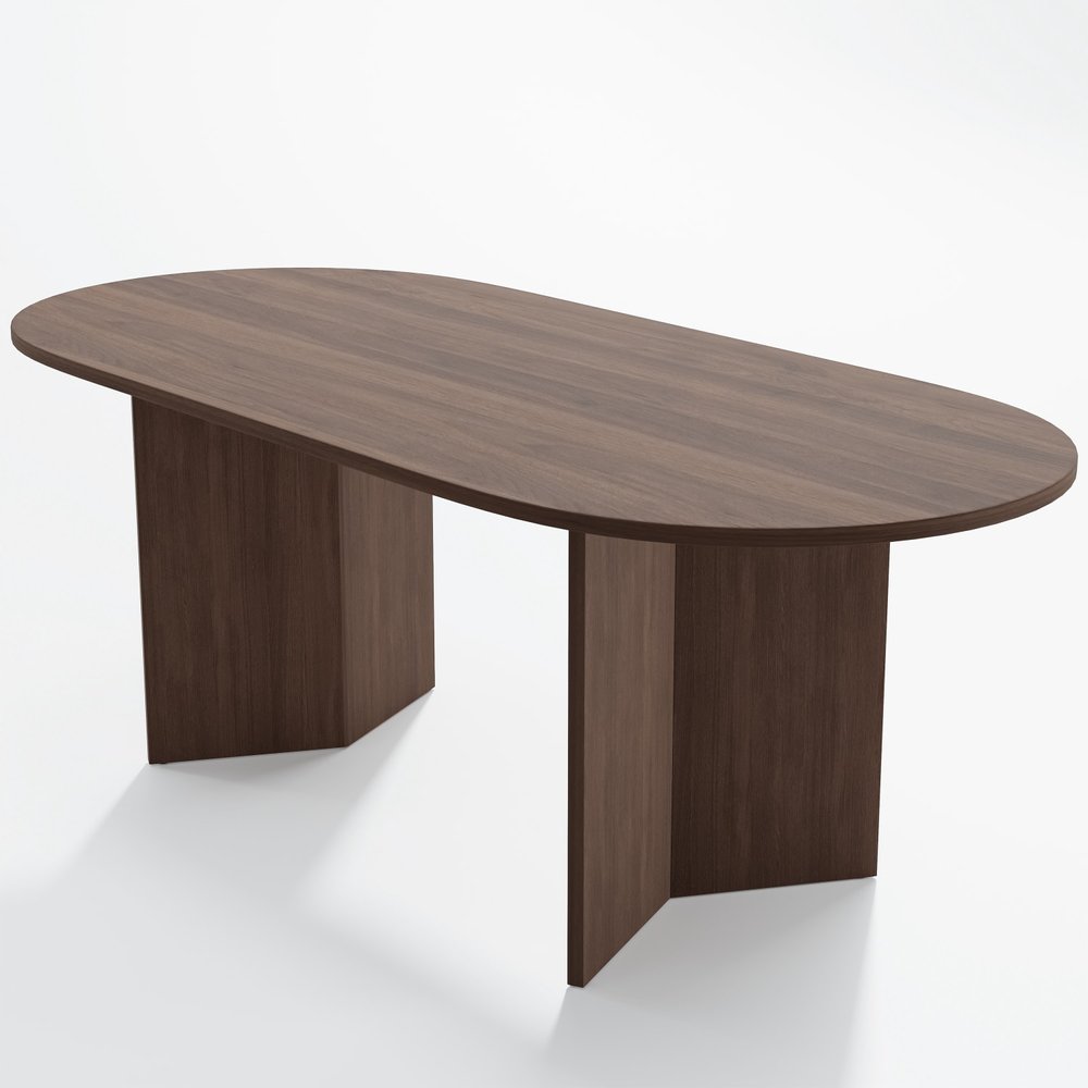 67" Brown Wood Double Pedestal Base Oval Dining Table