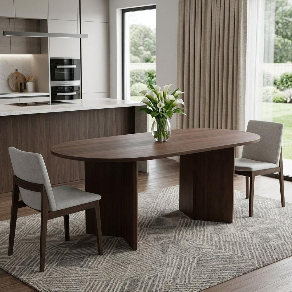 67" Brown Wood Double Pedestal Base Oval Dining Table