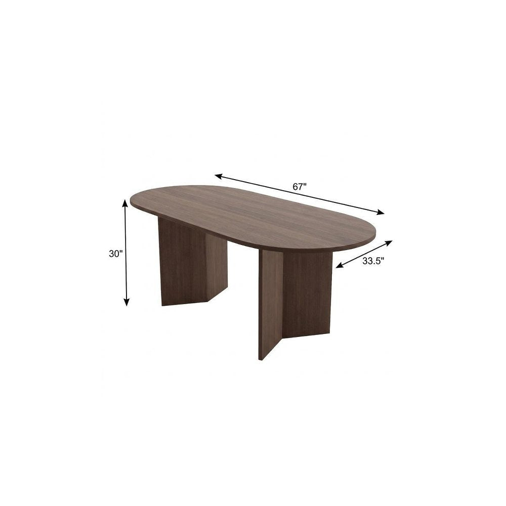 67" Brown Wood Double Pedestal Base Oval Dining Table