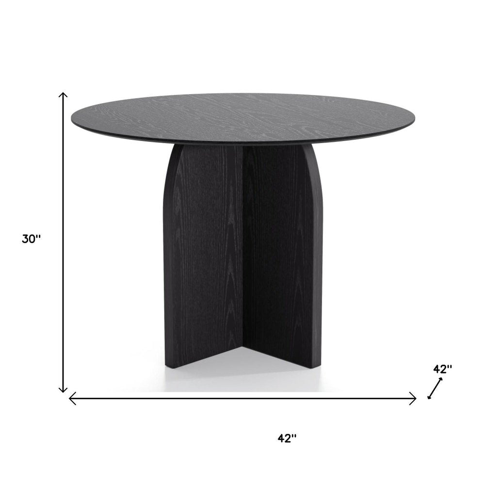 42" Black Wood Pedestal Base Round Top Dining Table