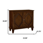 34" Brown Wood Carved Geometric Accent Cabinet With Two Doors