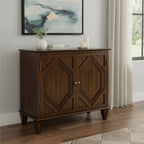 34" Brown Wood Carved Geometric Accent Cabinet With Two Doors