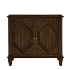 34" Brown Wood Carved Geometric Accent Cabinet With Two Doors