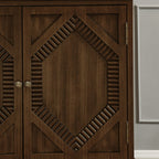 34" Brown Wood Carved Geometric Accent Cabinet With Two Doors