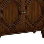 34" Brown Wood Carved Geometric Accent Cabinet With Two Doors