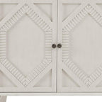 66" White Wood Carved Geometric Accent Cabinet With Four Doors