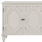 66" White Wood Carved Geometric Accent Cabinet With Four Doors