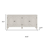 66" White Wood Carved Geometric Accent Cabinet With Four Doors