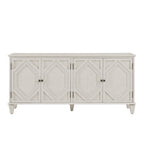 66" White Wood Carved Geometric Accent Cabinet With Four Doors